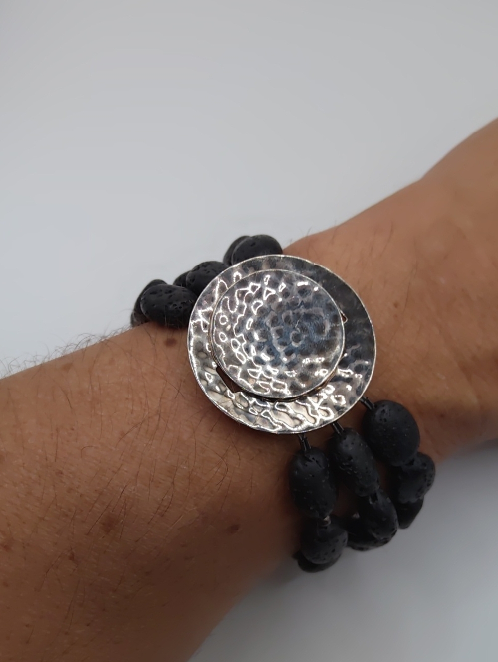Silpada Hammered Silver Clasp Lava Rock Beaded Bracelet 925 - Picture 7 of 8